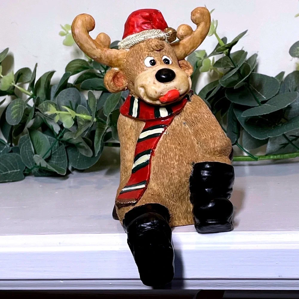 Brinnco Reindeer Figurine Christmas‎ Santa Hat Scarf Boots Holiday Decor